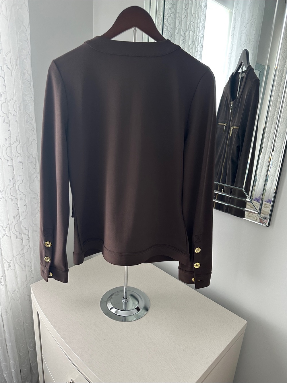 Boston Proper Dark Brown Zip-Front Blazer with Gold Hardware and matching pants - Picture 4 of 7